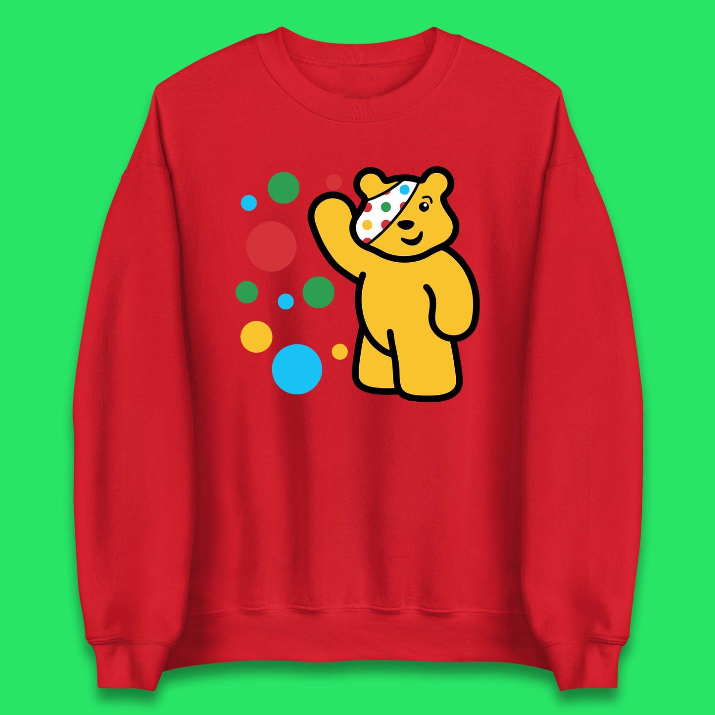Spotty Pudsey Bear Hand Waving Dotty Spot Fundraising Children In Need Spotty Bear Spotty Day Unisex Sweatshirt