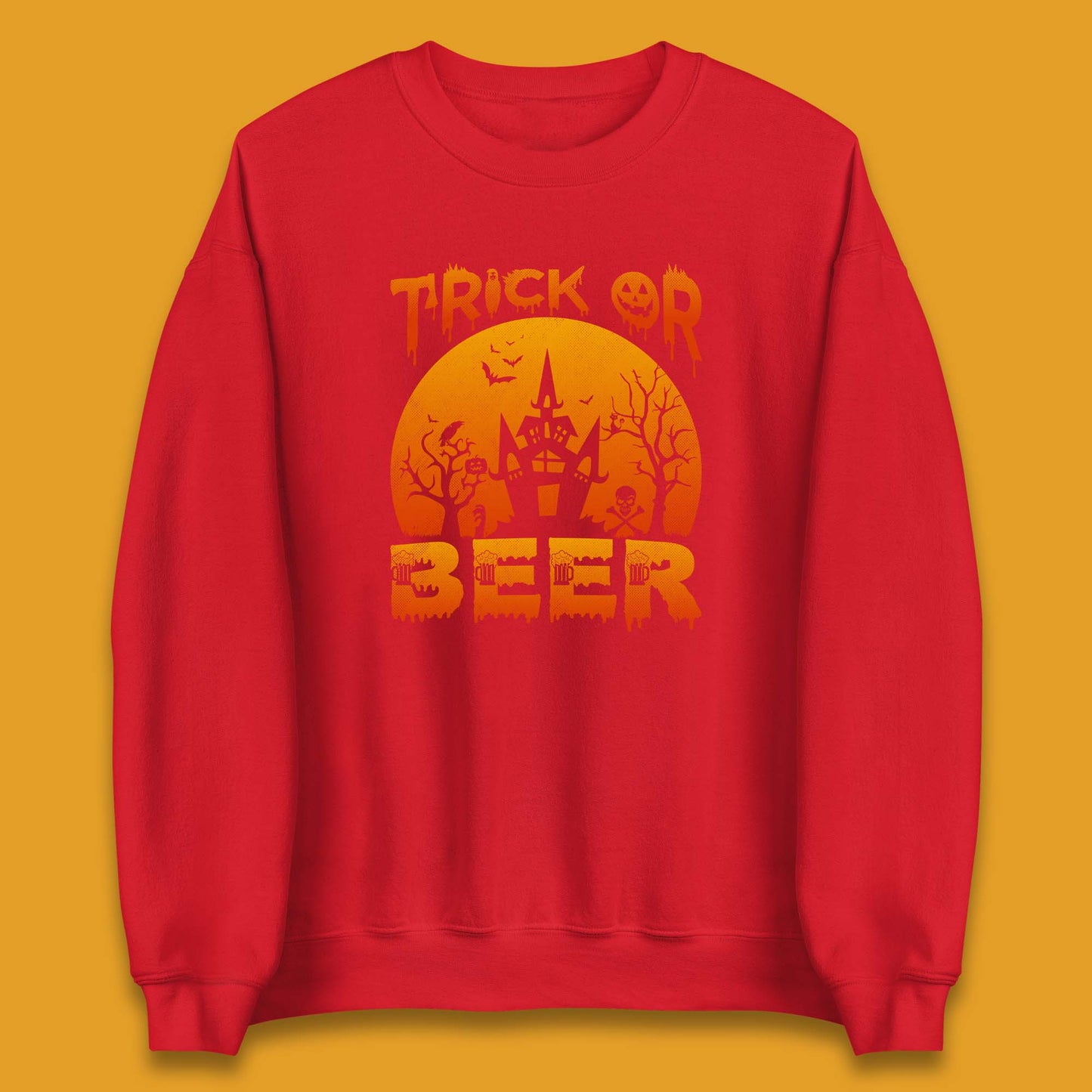 Trick Or Beer Halloween Drinking Beer Lover Horror Haunted House Drinker Halloween Party Unisex Sweatshirt
