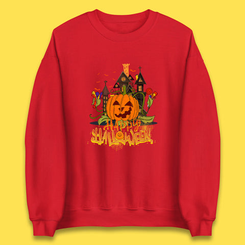 Happy Halloween Spooky Haunted House Halloween Pumpkin Horror Scary Jack-o-lantern Unisex Sweatshirt