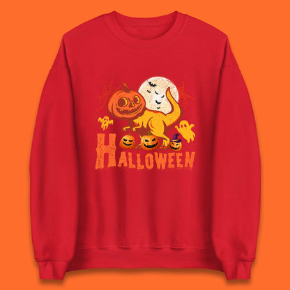 Halloween Dinosaur Jack O Lantern T-Rex Funny Dino Pumpkin Scary Boo and Bats Festive Costume Unisex Sweatshirt