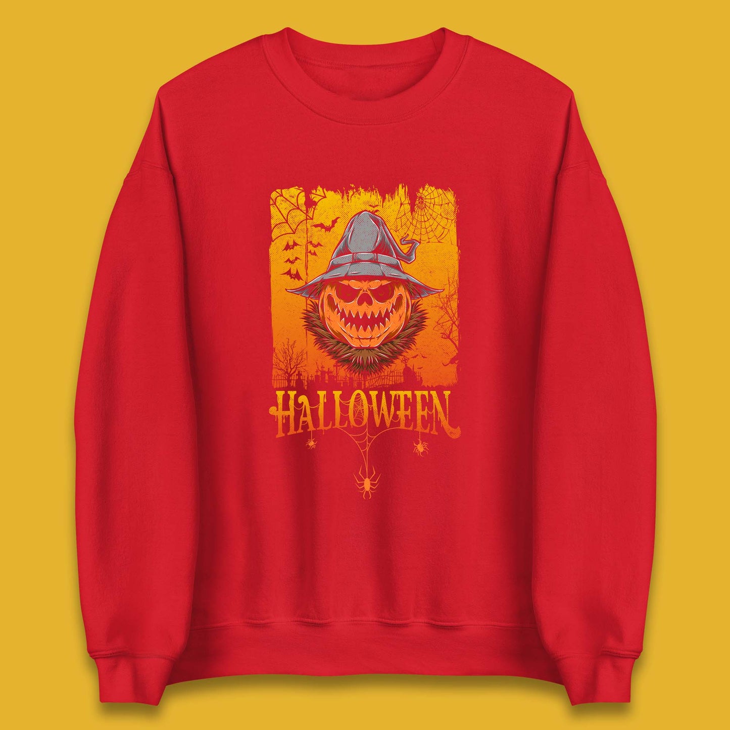 Angry Halloween Scary Evil Pumpkin Funny Pumpkin Head With Fire Eyes Scary Spooky Season Unisex Sweatshirt