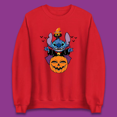 Disney Halloween Pumpkin Devil Stitch With Black Cat Horror Scary Disney Lilo & Stitch Unisex Sweatshirt