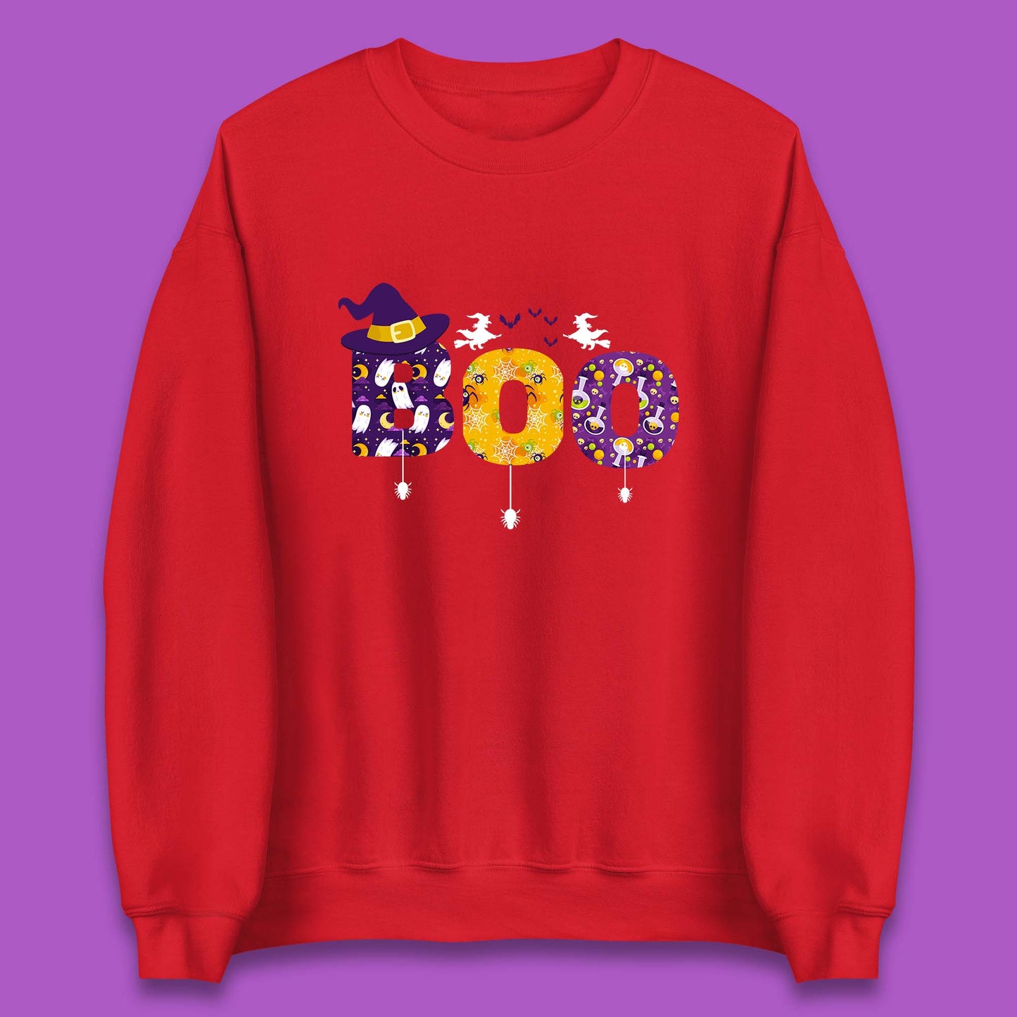 Boo With Spiders And Witch Hat Halloween Boo Ghosts Costume Unisex Sweatshirt