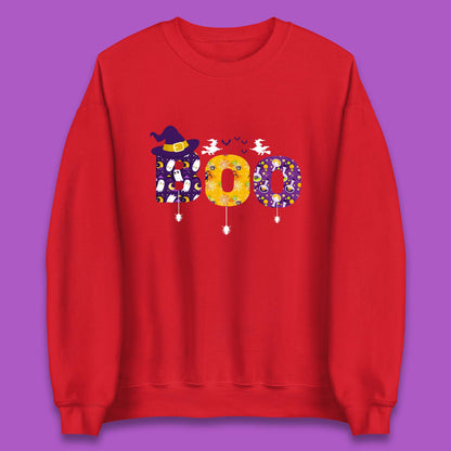 Boo With Spiders And Witch Hat Halloween Boo Ghosts Costume Unisex Sweatshirt