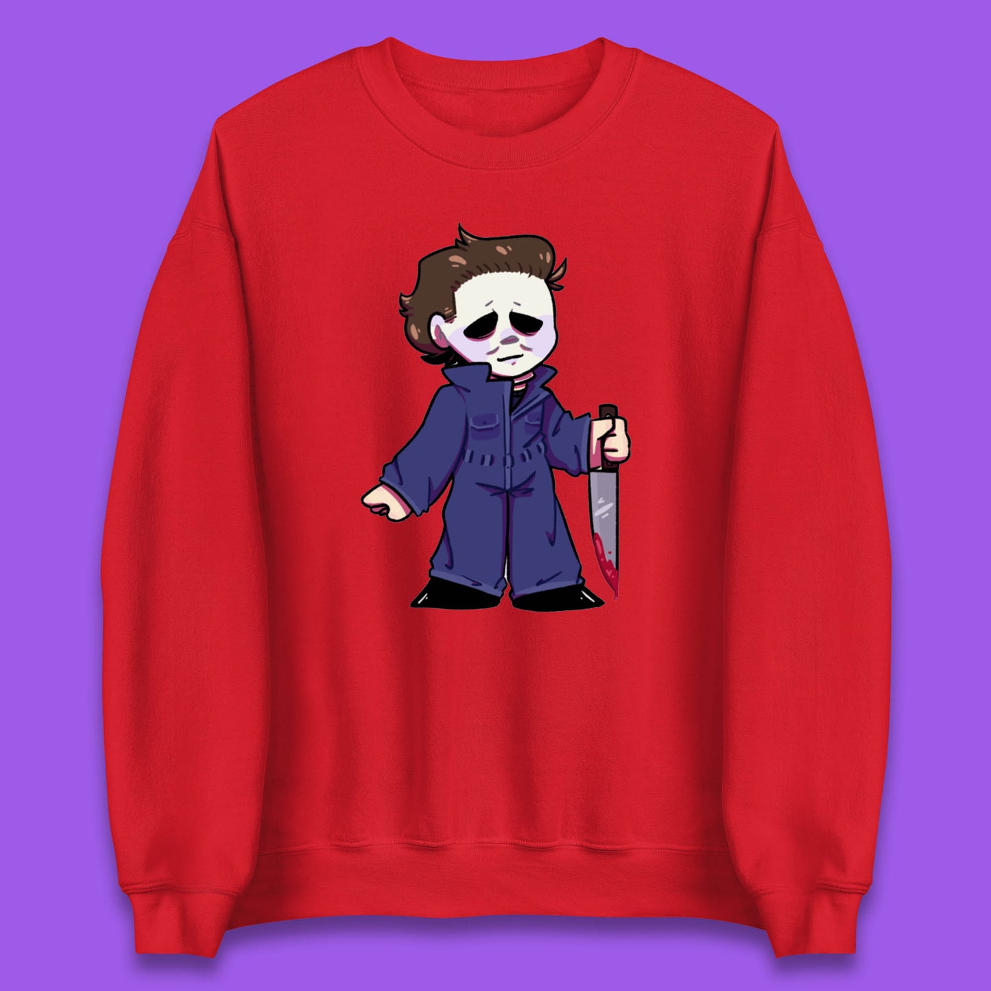 Chibi Michael Myers Holding Bloody Knife Halloween Serial Killer Horror Movie Character Unisex Sweatshirt