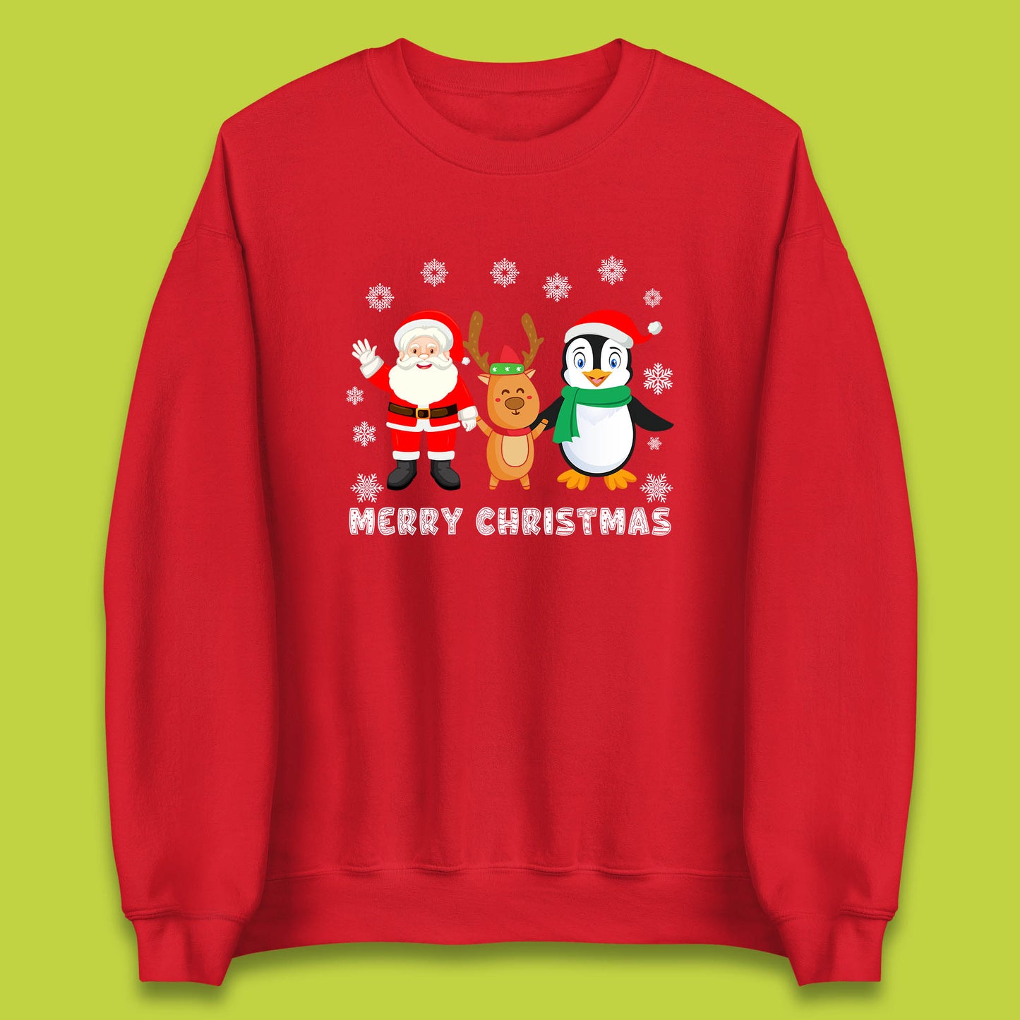 merry christmas penguin santa claus and reindeer sweatshirt