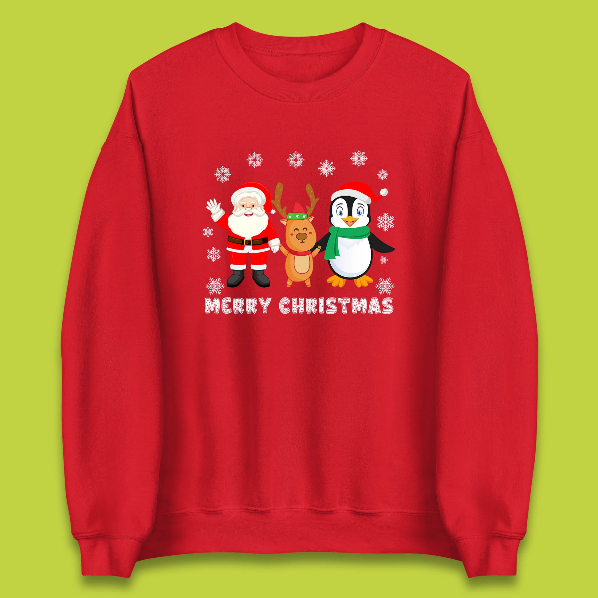 merry christmas penguin santa claus and reindeer sweatshirt