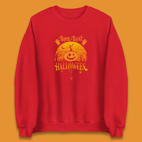 Trick Or Treat Halloween Pumpkin Haunted Trees Scary Spooky Season Unisex Sweatshirt