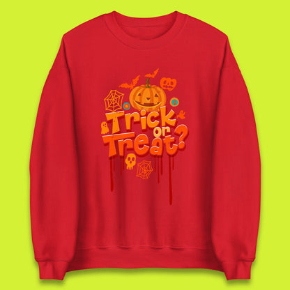 Trick Or Treat Halloween Pumpkin Blood Dripping Horror Scary Spooky Season Unisex Sweatshirt