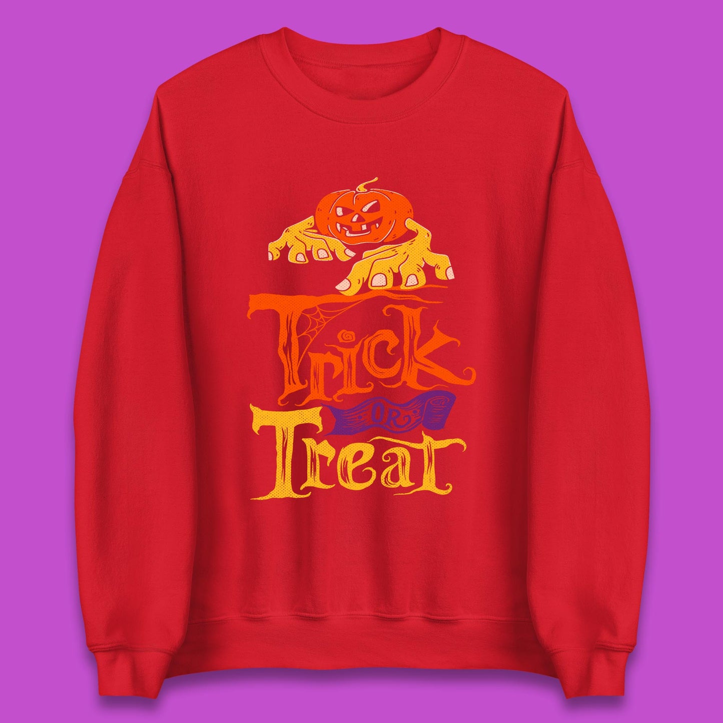 Halloween Trick Or Treat Horror Scary Evil Pumpkin With Zombie Hands Unisex Sweatshirt