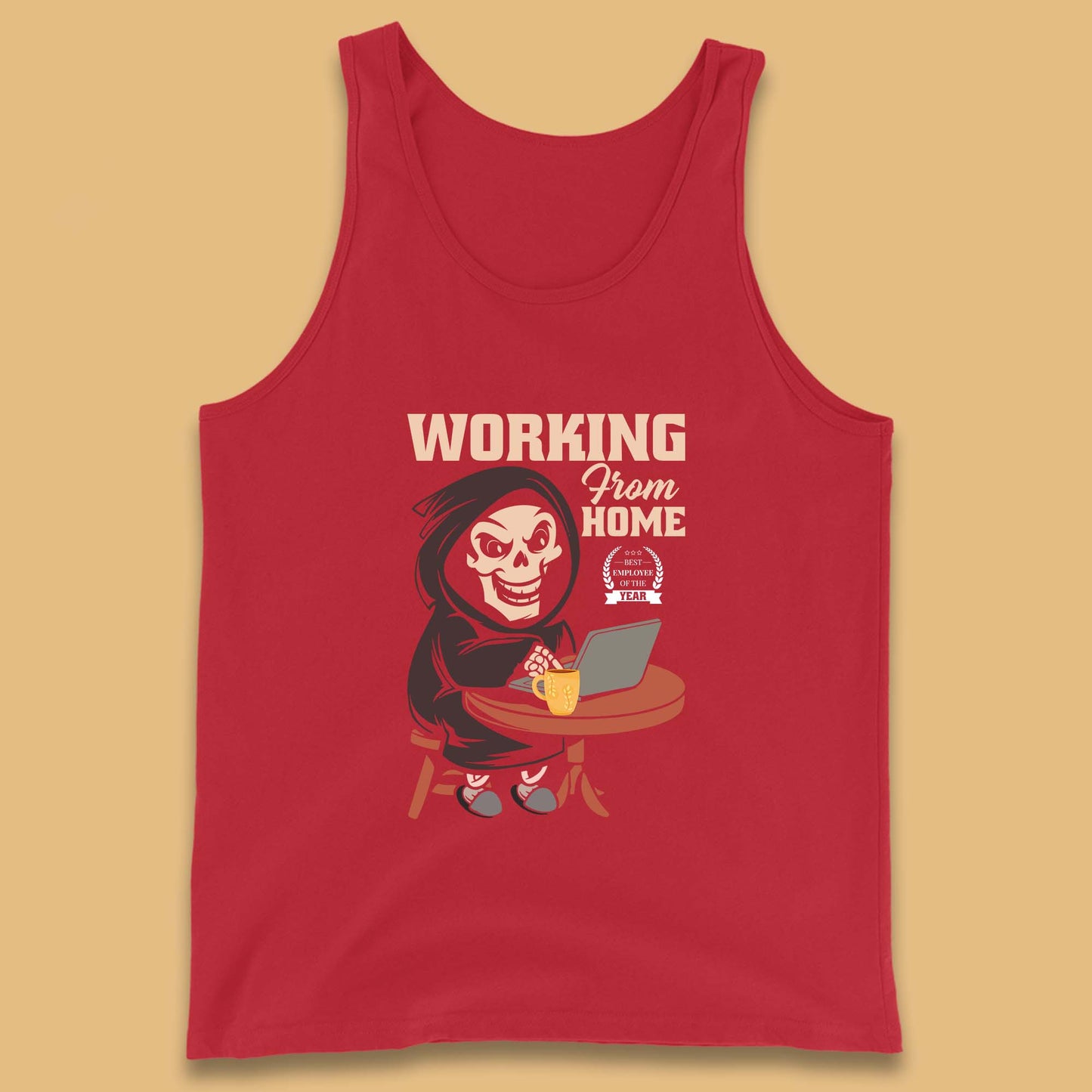 Working From Home Best Employee Of The Year Funny Death Halloween Tank Top