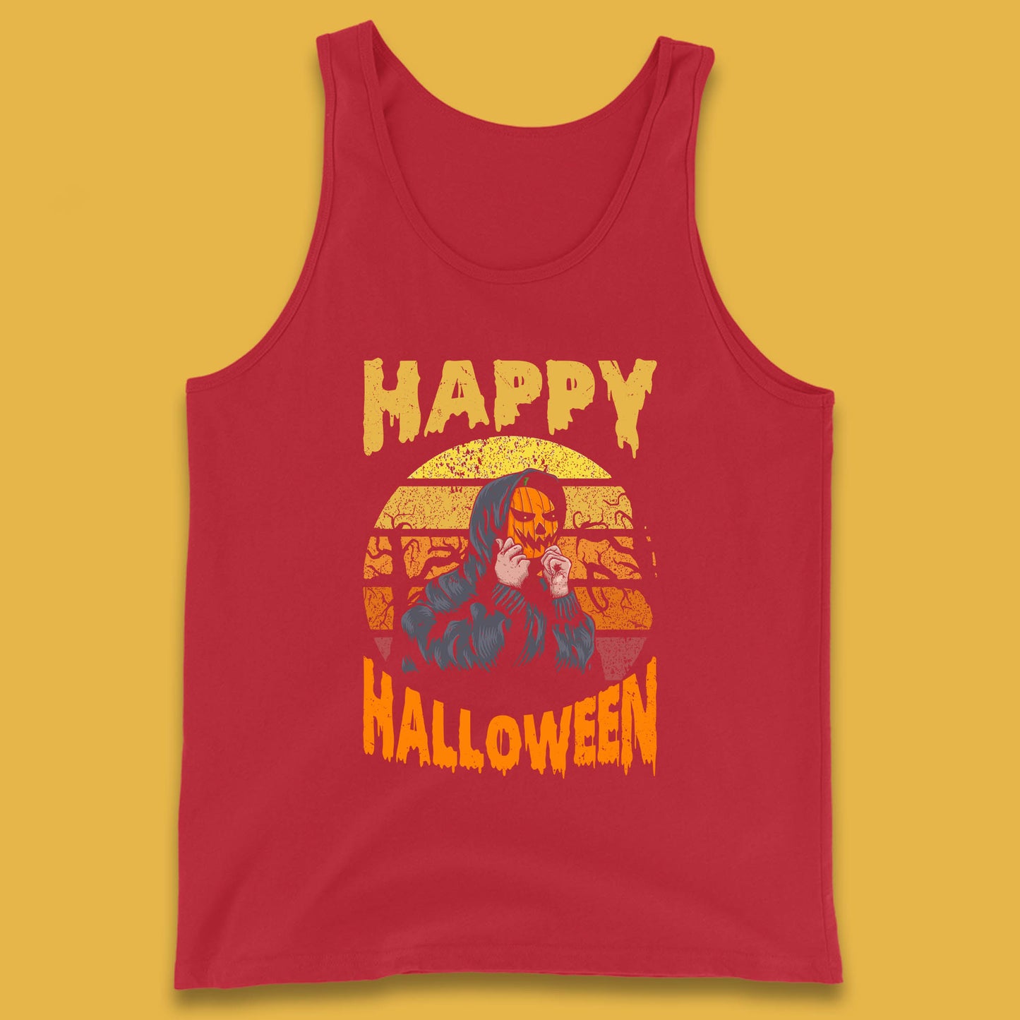 Happy Halloween Jack O Lantern Pumpkin Head Horror Scary Vintage Retro Halloween Tank Top