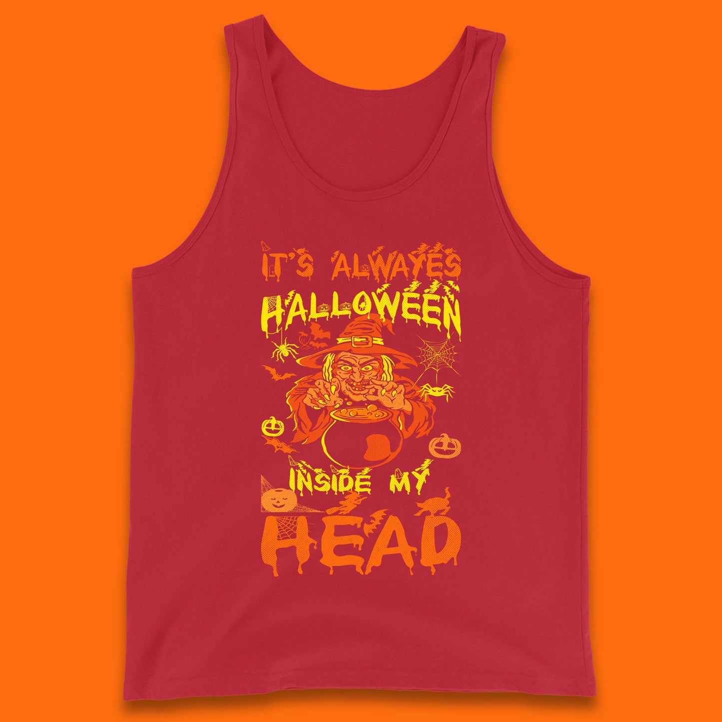 It's Always Halloween Inside My Head Witch Cooking A Magic Potion In The Cauldron (Stew Pot) Halloween Tank Top