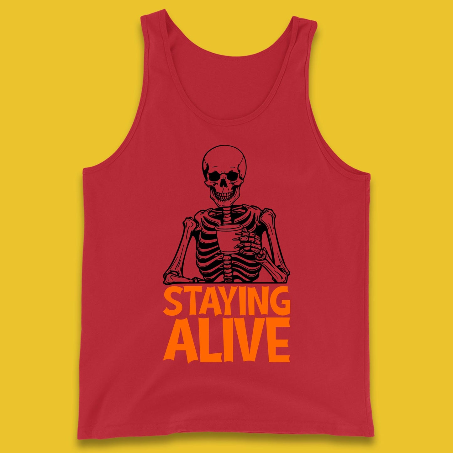 Staying Alive Funny Skeleton Trendy Coffee Halloween Skull Vintage Coffee Lovers Tank Top