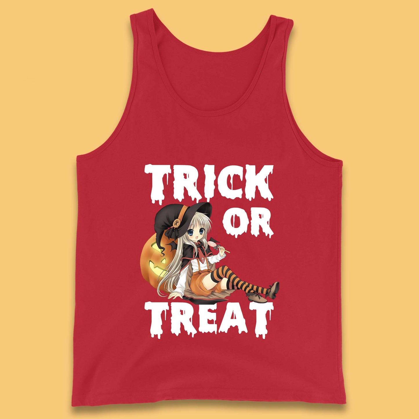 Trick Or Treat Halloween Witch Anime Horror Scary Pumpkin Halloween Costume Tank Top