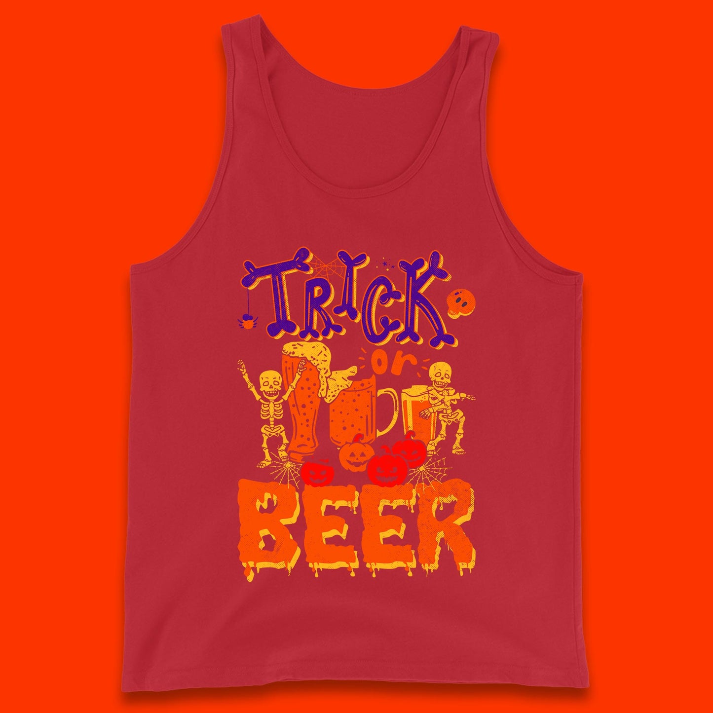 Trick Or Beer Halloween Drinking Beer Lover Dancing Skeleton Drinker Halloween Party Tank Top