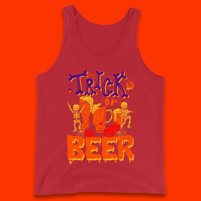 Trick Or Beer Halloween Drinking Beer Lover Dancing Skeleton Drinker Halloween Party Tank Top