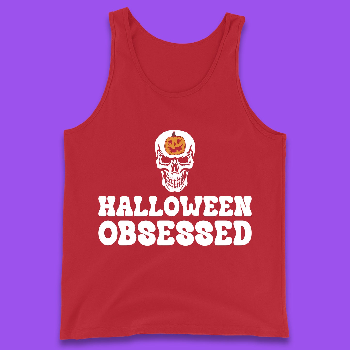 Skull Pumpkin Halloween Obsessed Funny Pumpkin Obsessed Party Spooky Season Tank Top