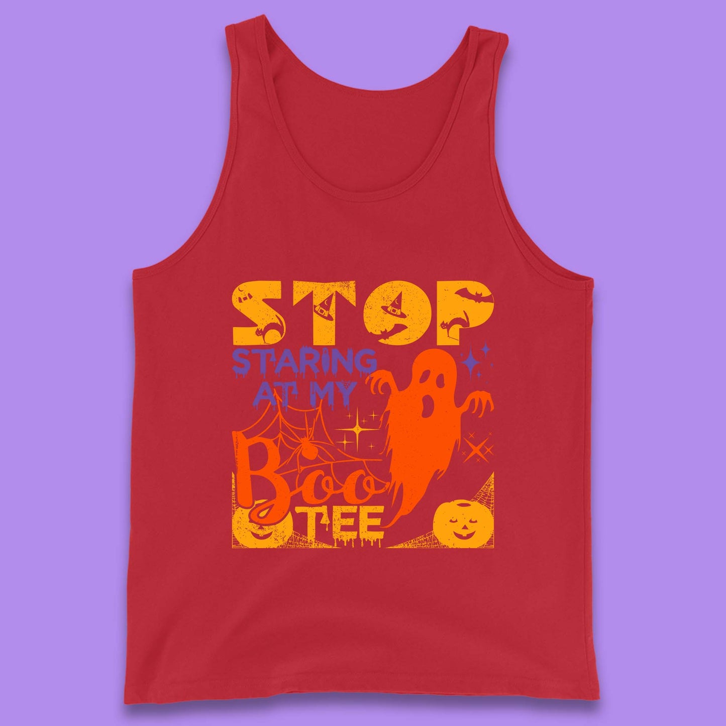 Stop Staring At My Boo Tee Funny Sayings Halloween Ghost Party Tank Top