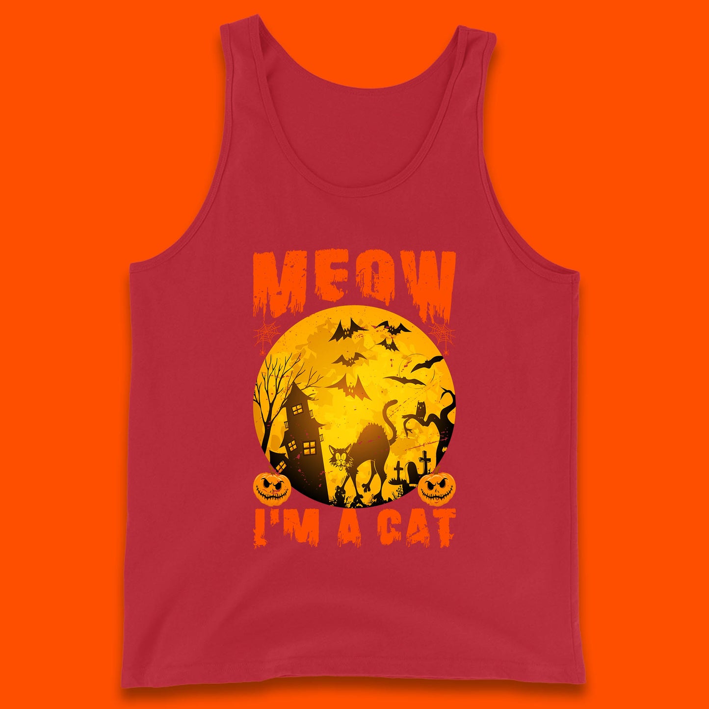Meow I'm A Cat Halloween Black Cat Horror Scary Haunted House Tank Top