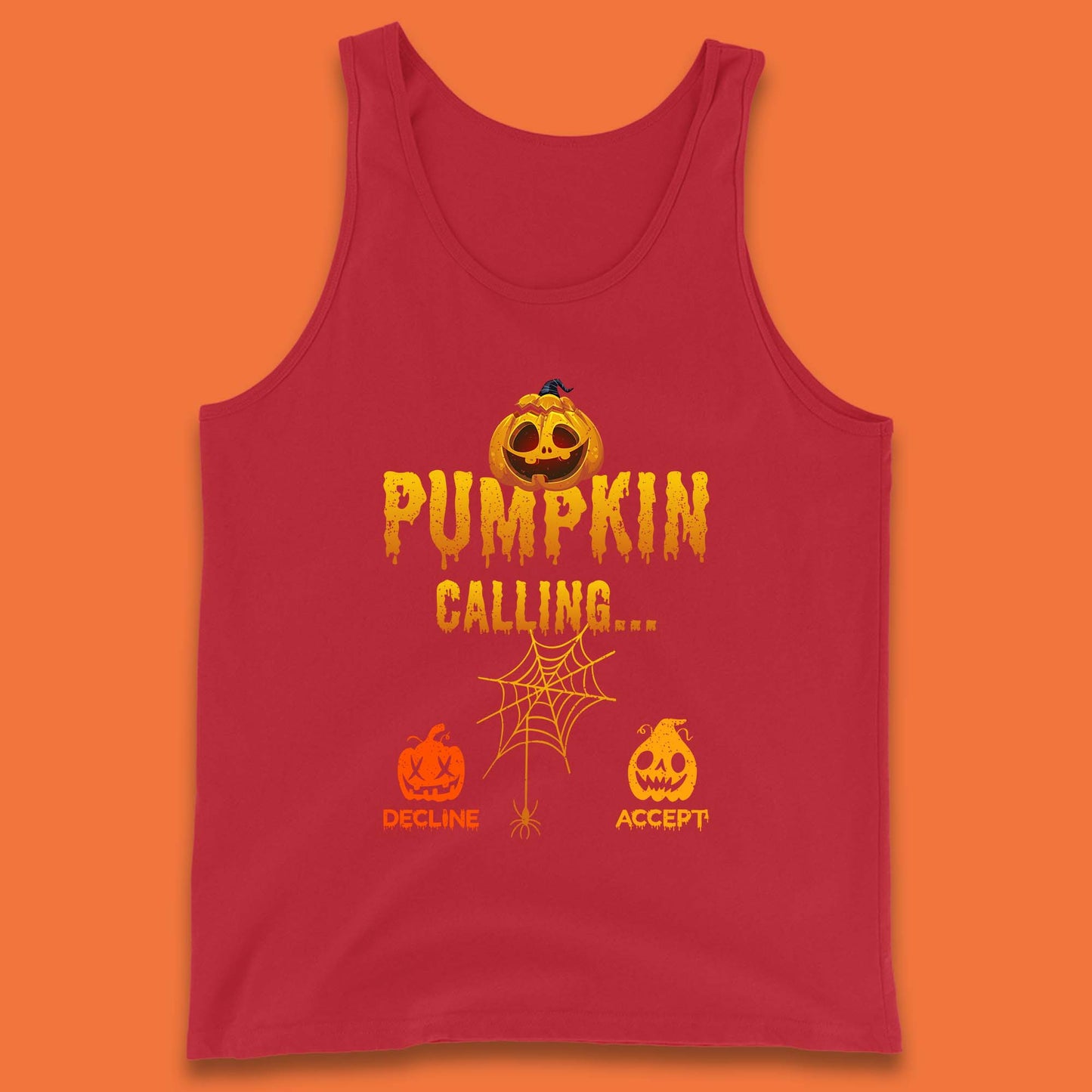 Halloween Pumpkin Calling Accept Decline Funny Jack O Lantern Horror Scary Phone Call Tank Top