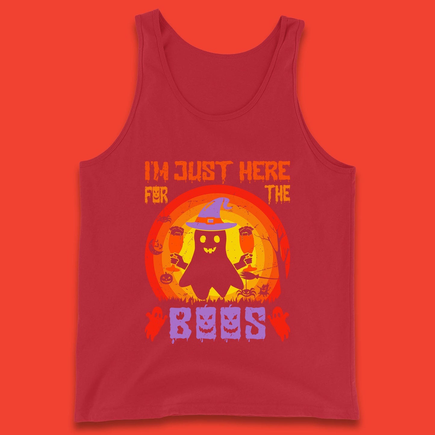 I'm Just Here For The Boos Halloween Boo Ghost Witch Hat Horror Scary Tank Top