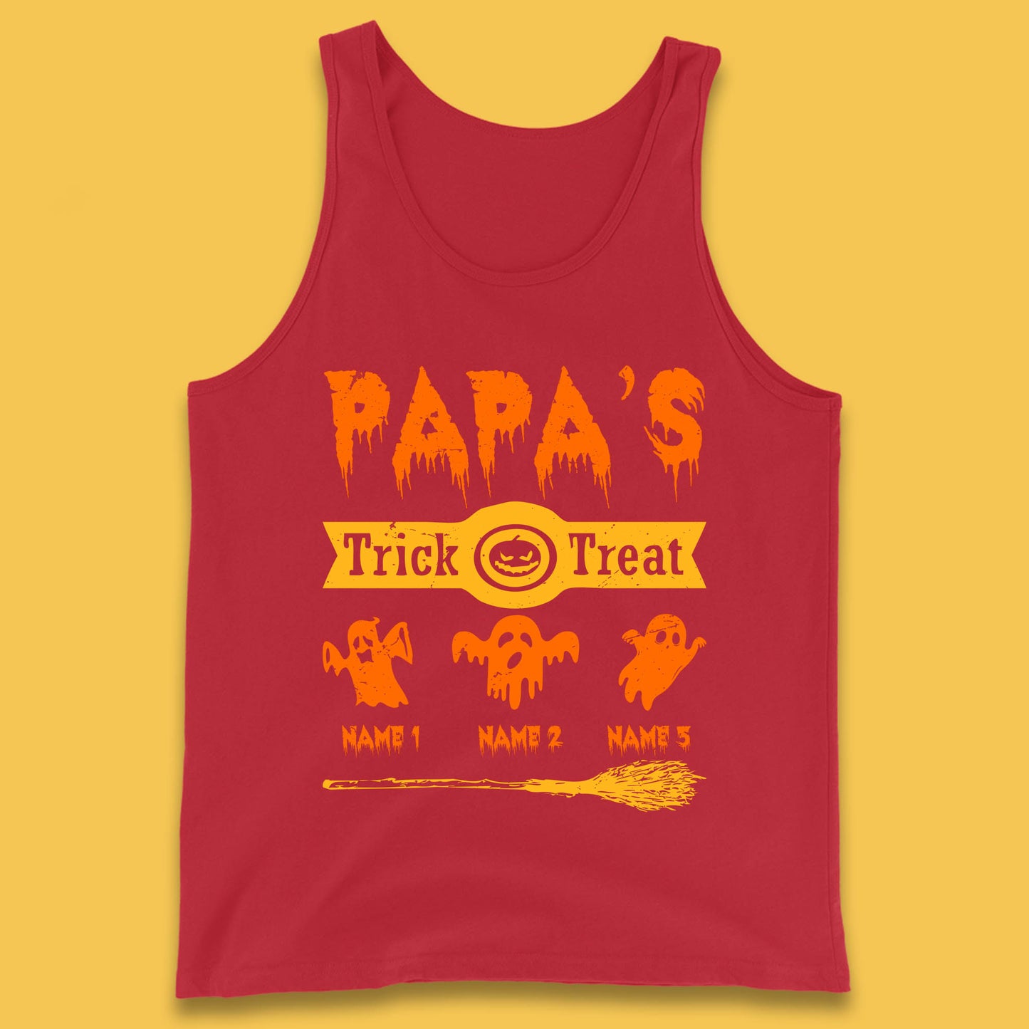 Personalised Papa's Trick Or Treat Halloween Custom Your Boo Ghost Children Names Scary Spooky Costume Tank Top