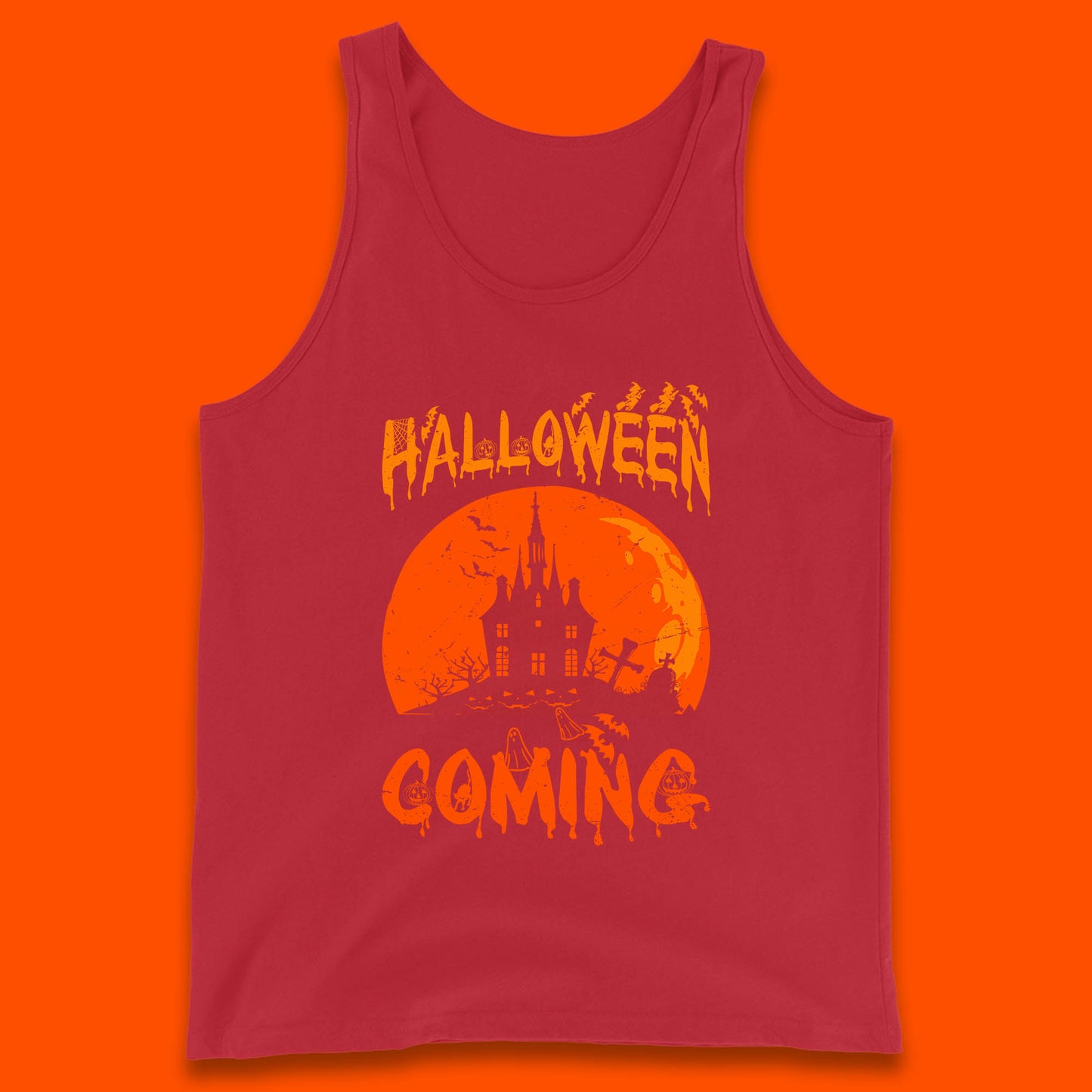Halloween Coming Horror Scary Ghost Haunted House Spooky Season Tank Top