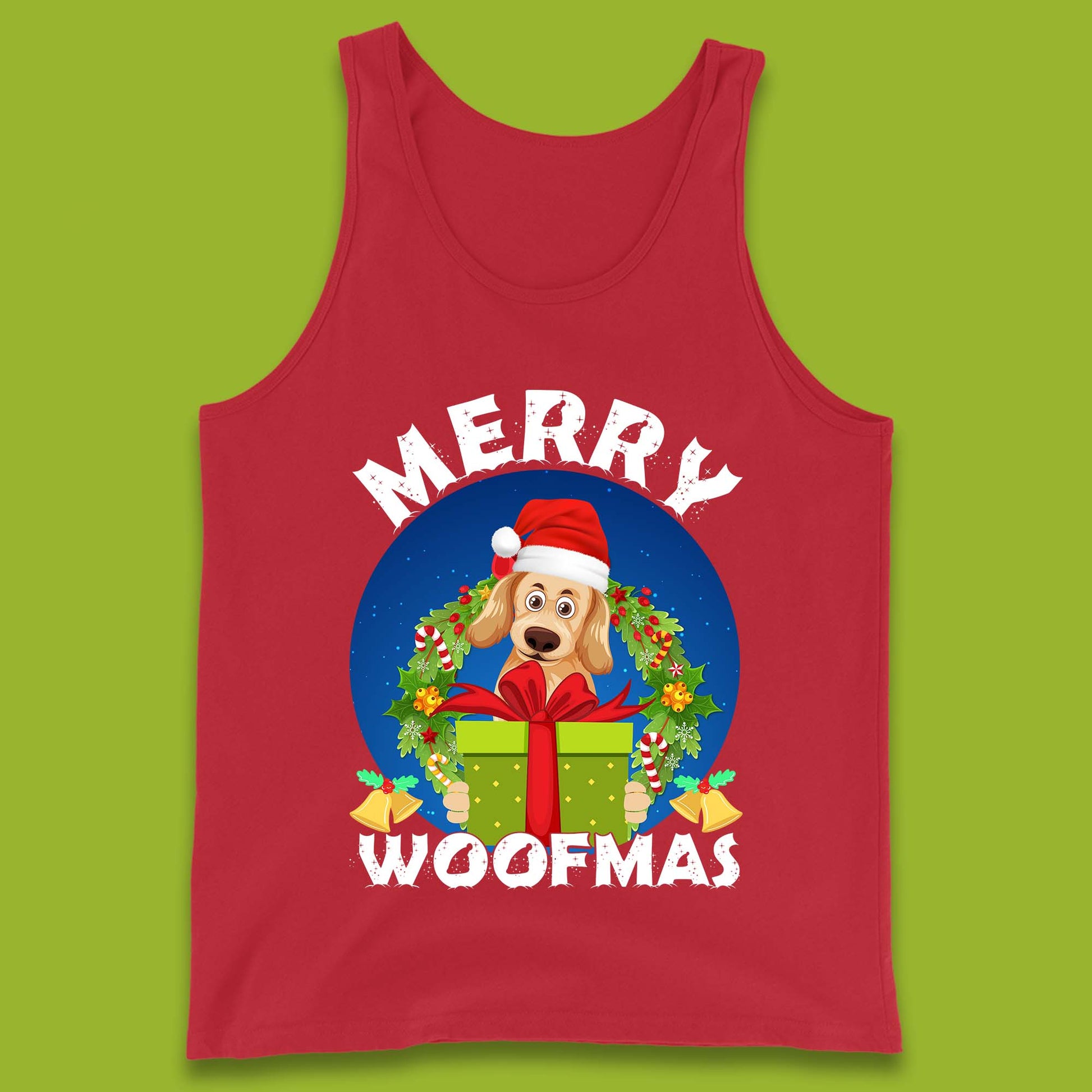 merry woofmas christmas golden retriever dog tank top