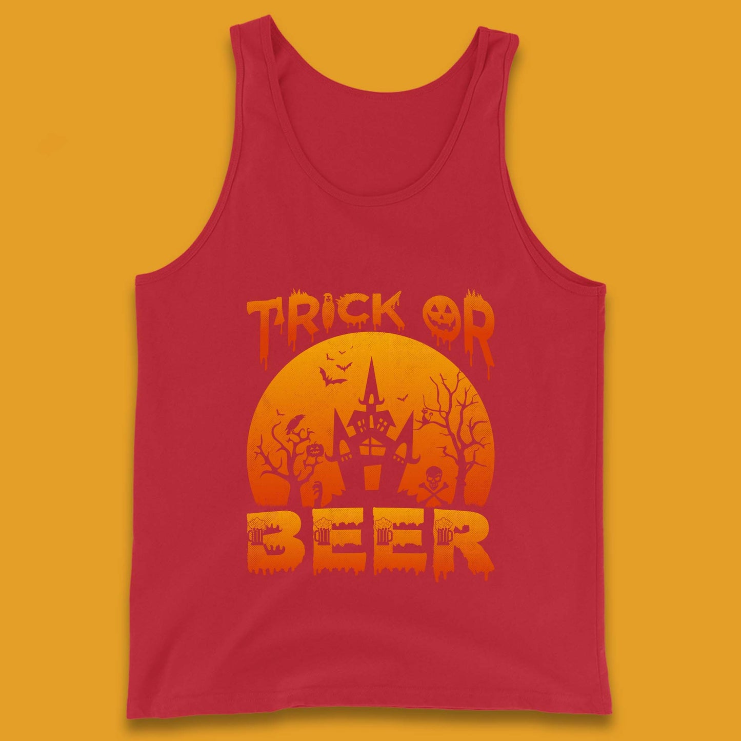Trick Or Beer Halloween Drinking Beer Lover Horror Haunted House Drinker Halloween Party Tank Top