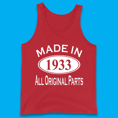 Made In 1933 All Original Parts Vintage Retro 90th Birthday Funny 90 Years Old Birthday Gift Tank Top