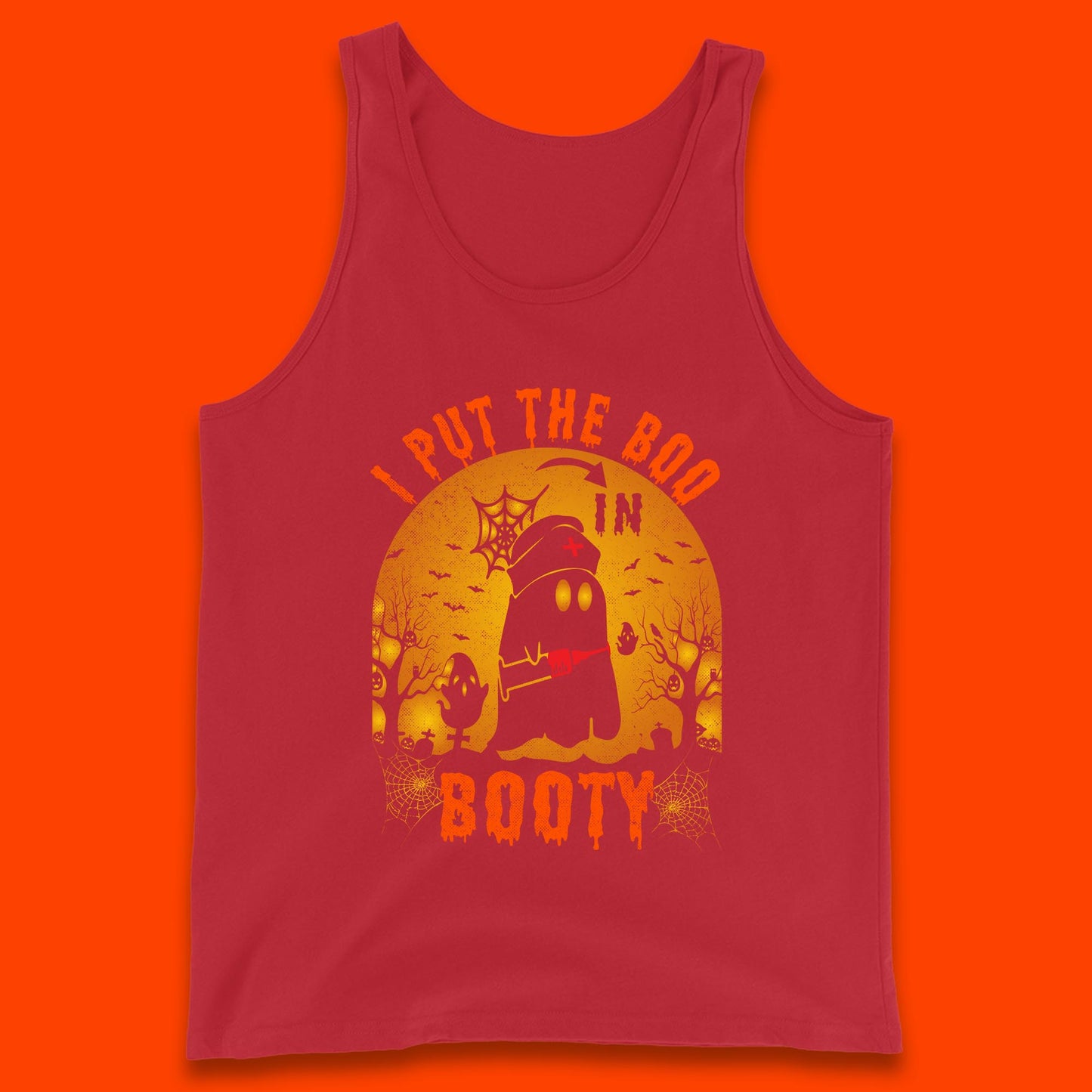 I Put The Boo In Booty Nurse Ghost Syringe Funny Halloween Nursing Boo Ghost Costume Tank Top