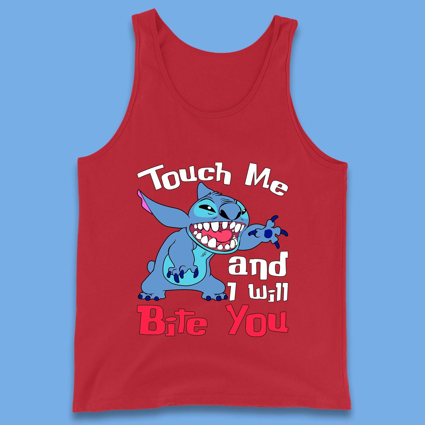 Disney Angry Stitch Cartoon Touch Me And I Will Bite You Lilo & Stitch Tank Top