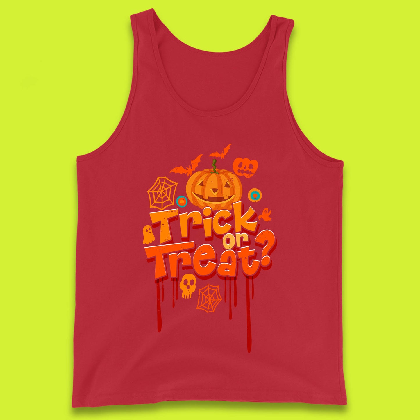 Trick Or Treat Halloween Pumpkin Blood Dripping Horror Scary Spooky Season Tank Top
