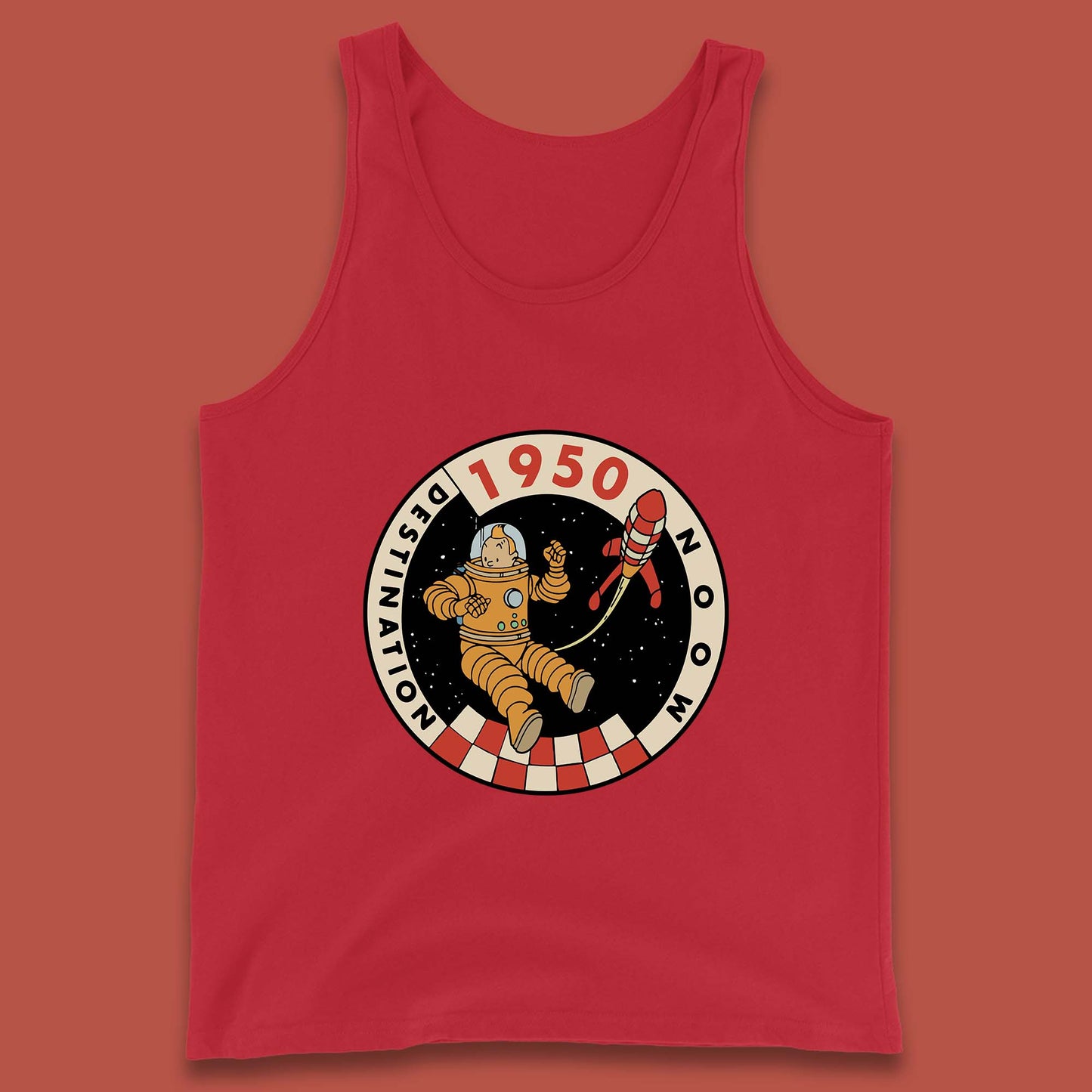 Destination Moon 1950 Astronaut Tintin The Lunar Rocket Retro Comic Space Adventure Tank Top