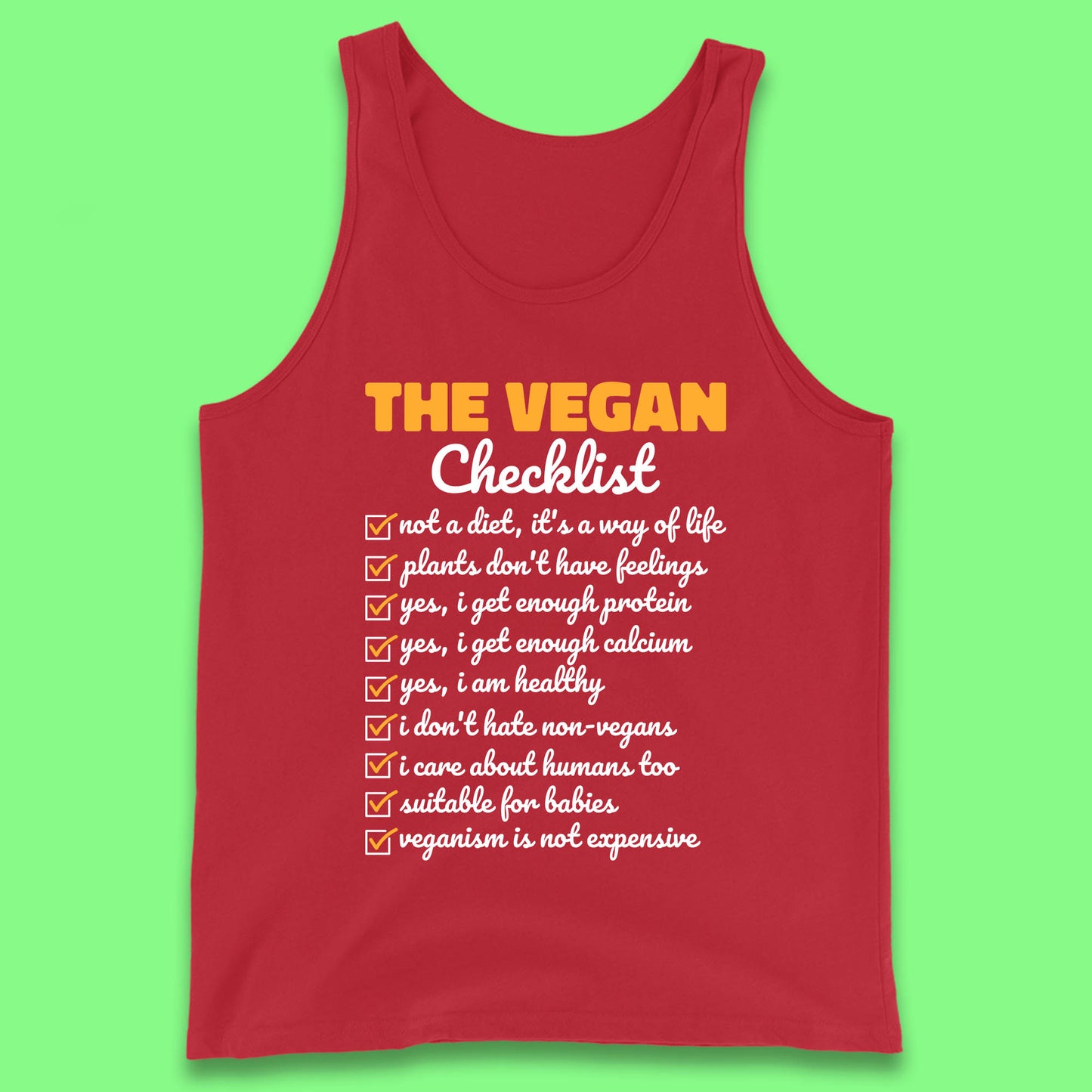 The Vegan Checklist Vegan Activism Funny Pro Vegetarian Checklist Tank Top