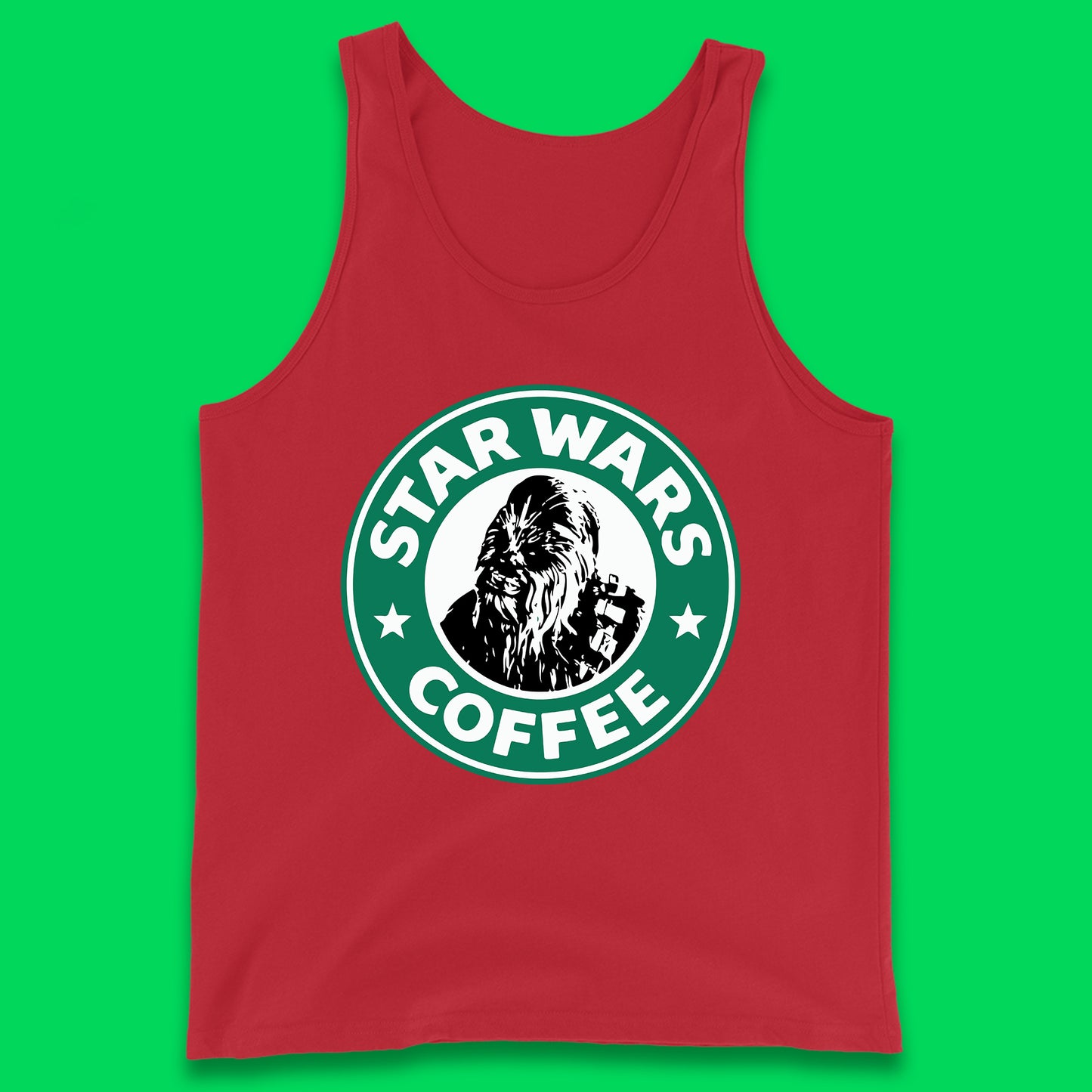 Chewbacca Star Wars Coffee Sci-fi Action Adventure Movie Character Starbucks Coffee Spoof 46th Anniversary Tank Top