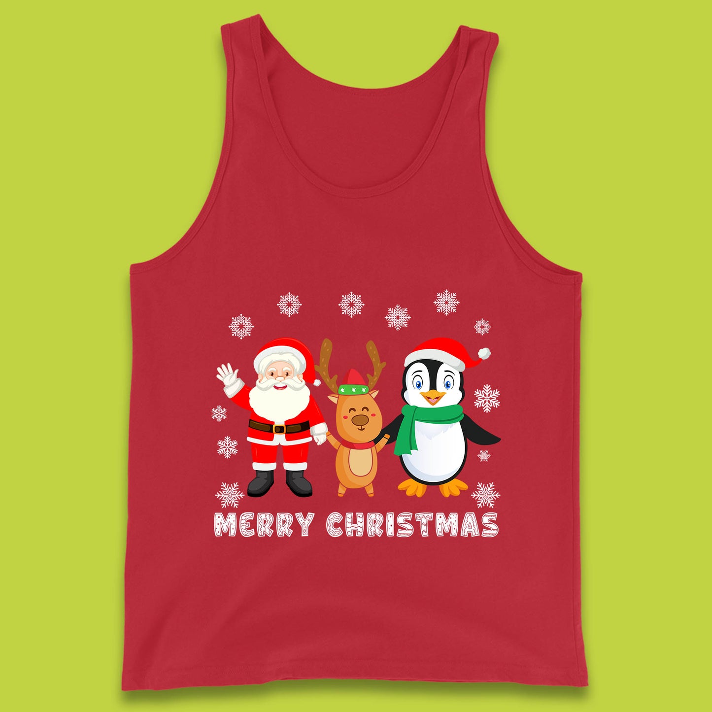 merry christmas penguin santa claus and reindeer tank top