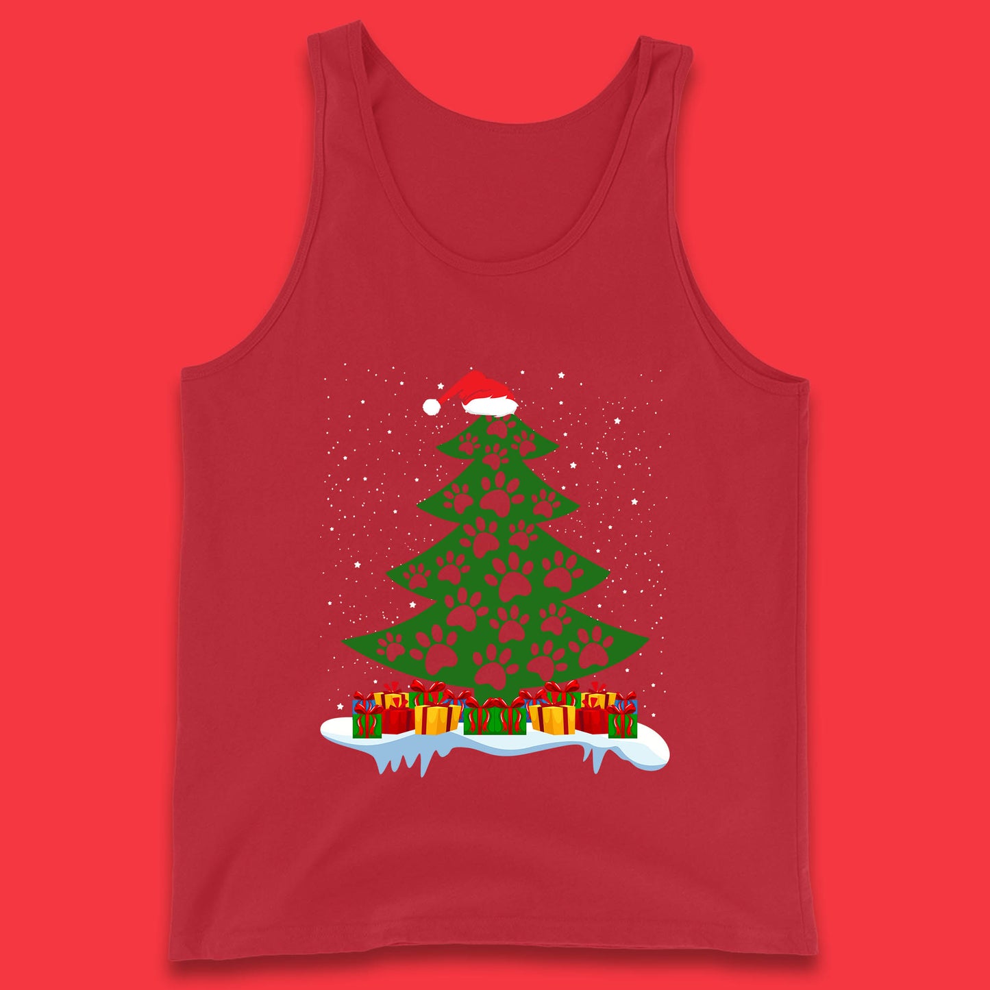 christmas tree with paw prints of dogs tank top