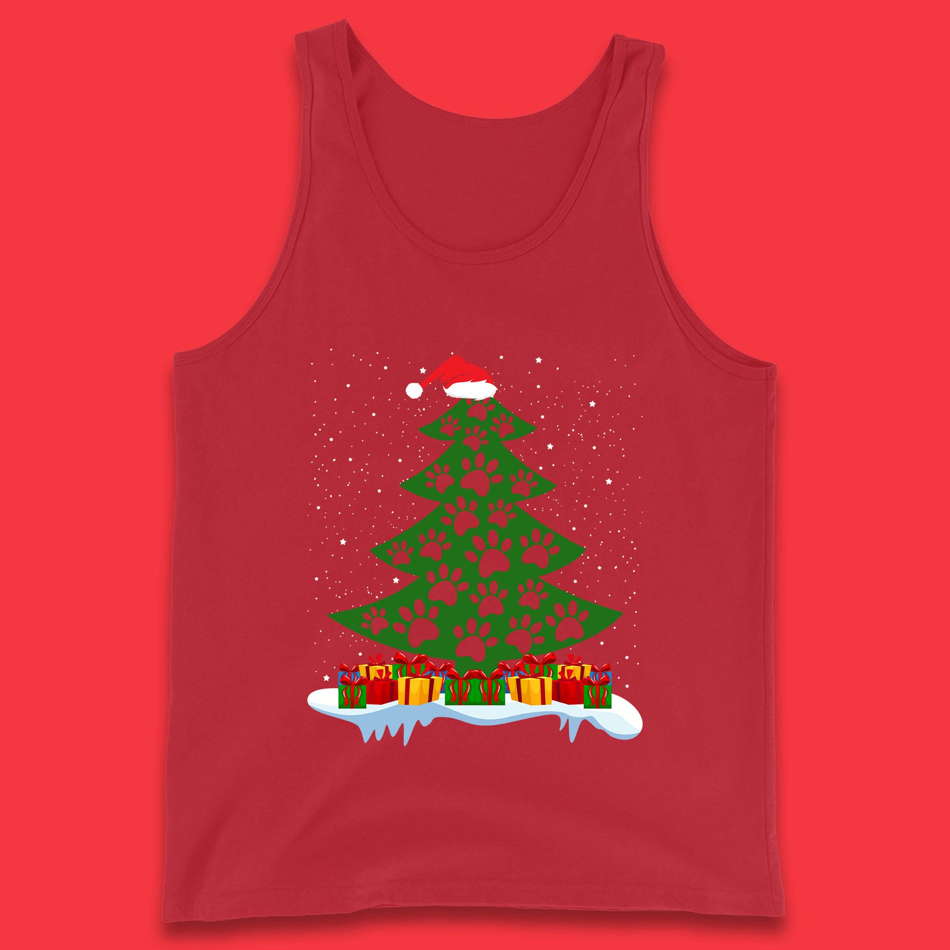 christmas tree with paw prints of dogs tank top