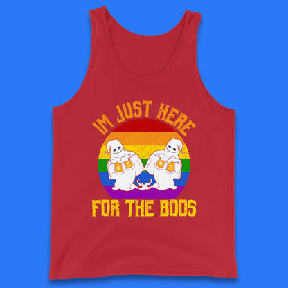 Halloween I Just Here For The Boos Gay Boo Ghosts Drinking Beer LGBTQ Pride Beer Tank Top