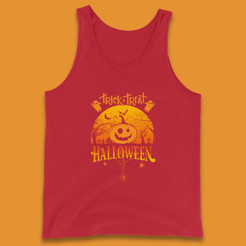 Trick Or Treat Halloween Pumpkin Haunted Trees Scary Spooky Season Tank Top