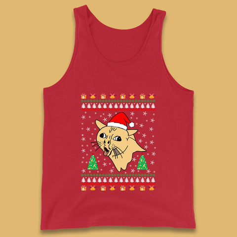 Coughing Cat Meme Ugly Christmas Funny Xmas Cat Coughing & Tongue Out Tank Top