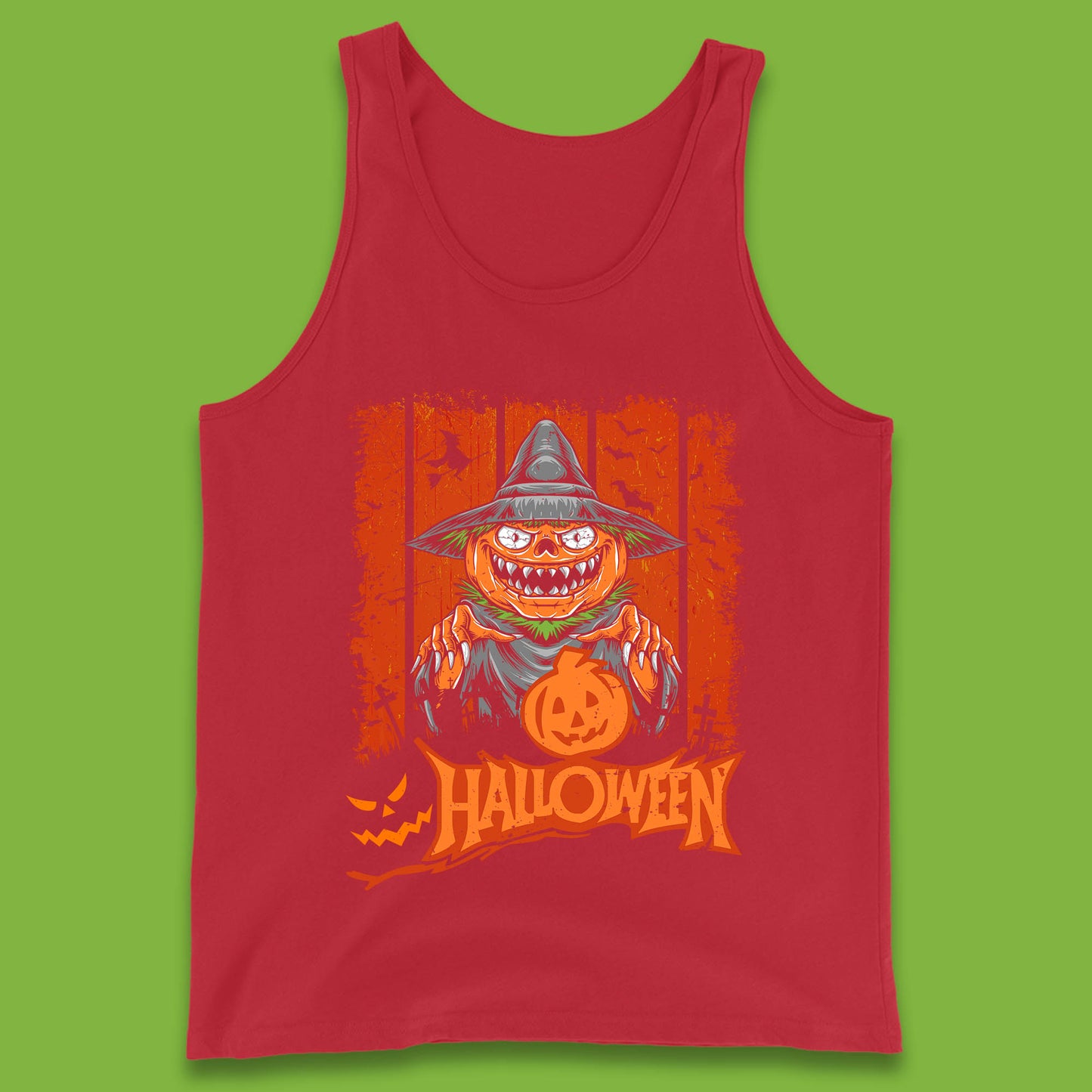 Halloween Pumpkin Head Scarecrow Jack O Lantern Pumpkin Head Horror Scary Vintage Retro Tank Top