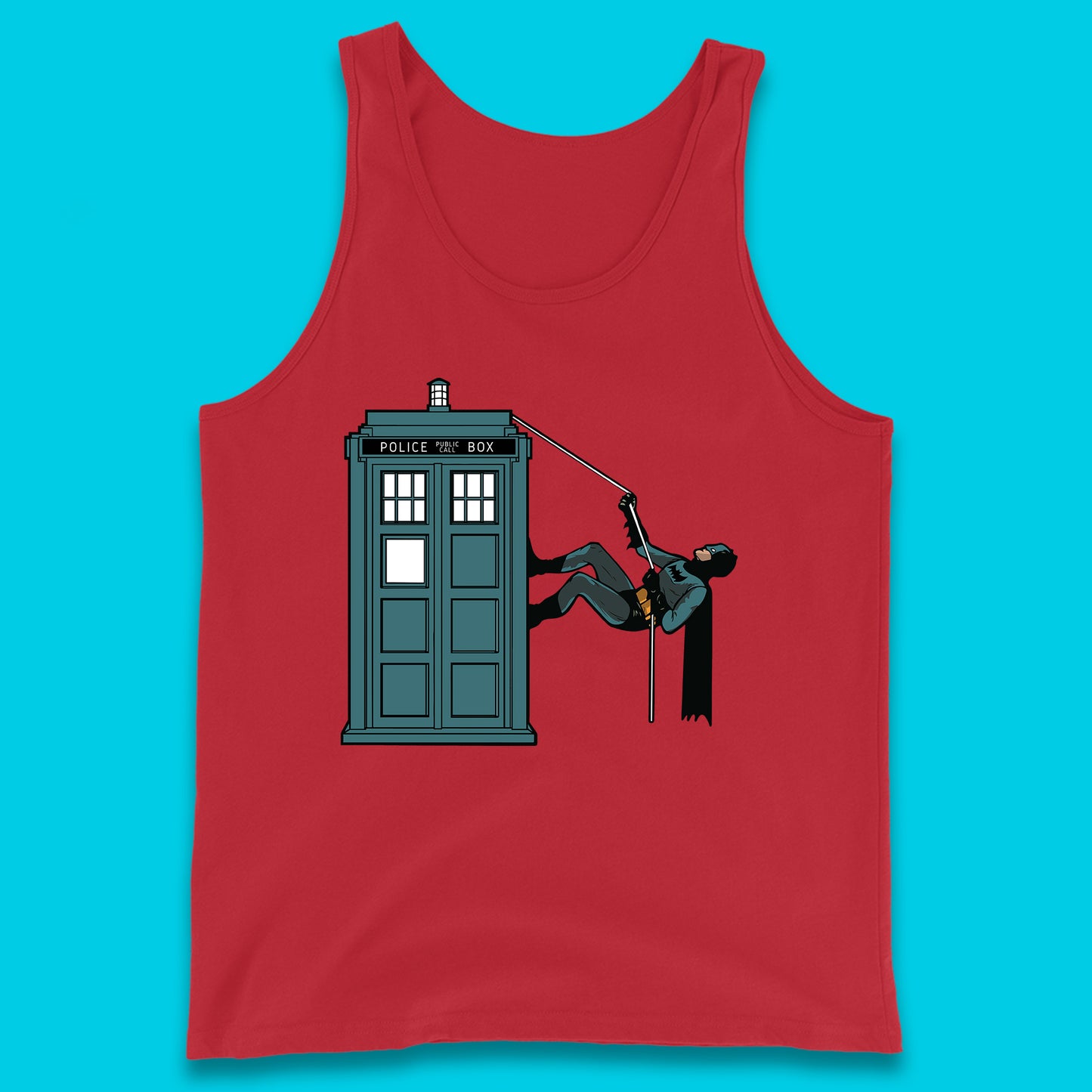 Batman Climbing Police Public Call Box DC Comics Superhero Movie Character Tank Top