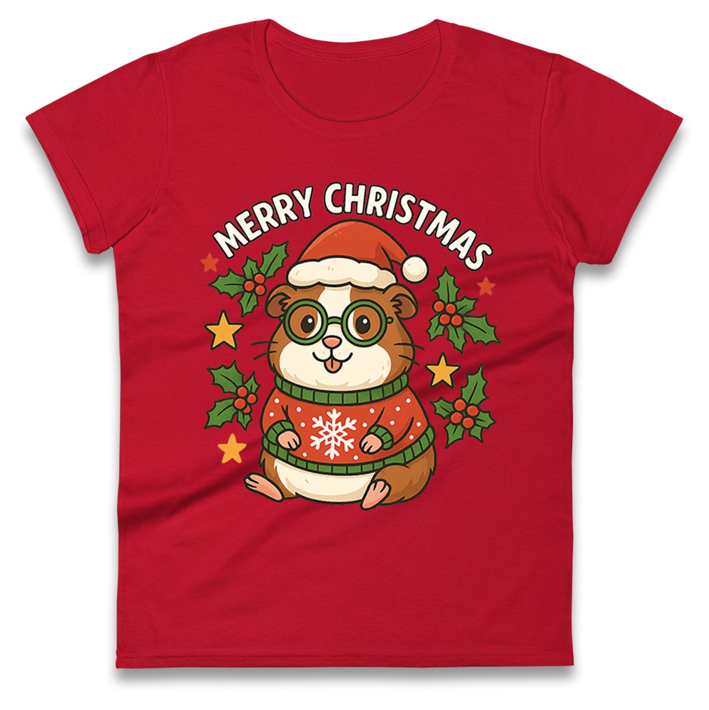 Guinea Pig Christmas Ladies T Shirt