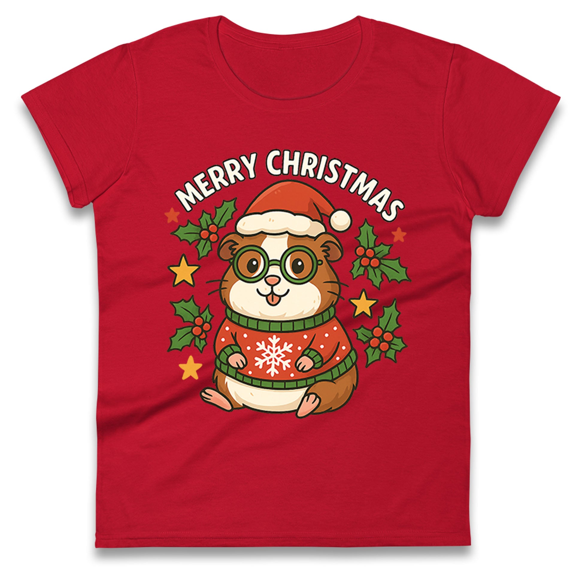Guinea Pig Christmas Ladies T Shirt