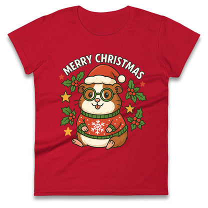Guinea Pig Christmas Ladies T Shirt