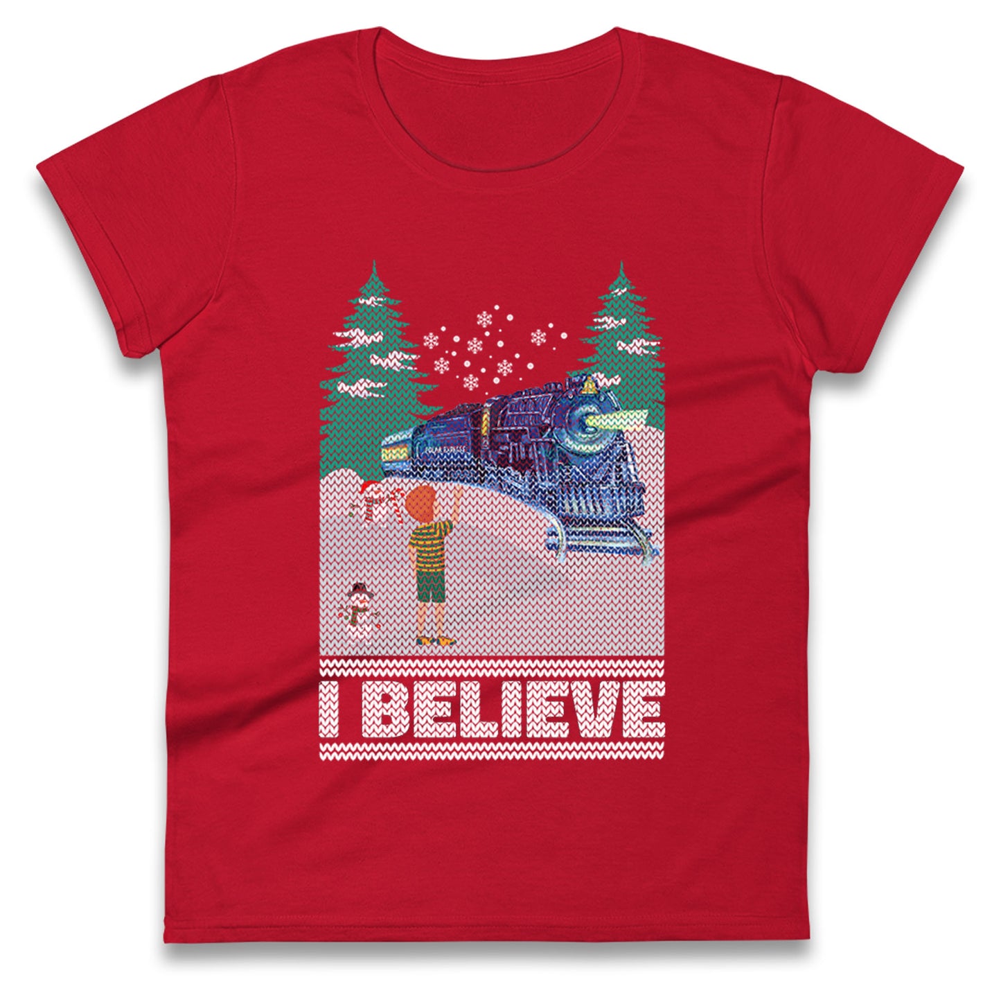 I Beleive Polar Express Christmas Womens t shirt