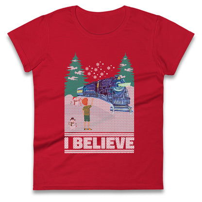 I Beleive Polar Express Christmas Womens t shirt